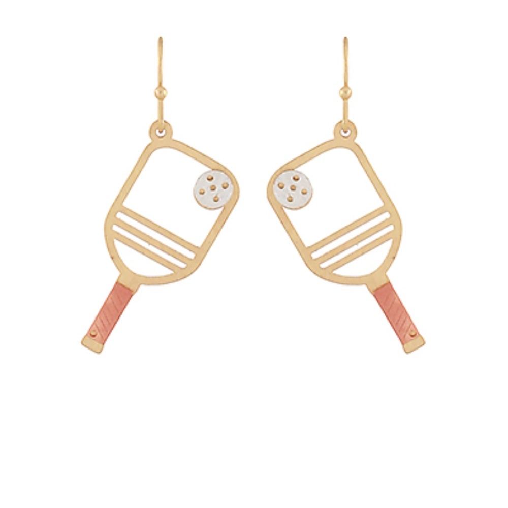 Pickleball Outline & Ball Drop Earrings
